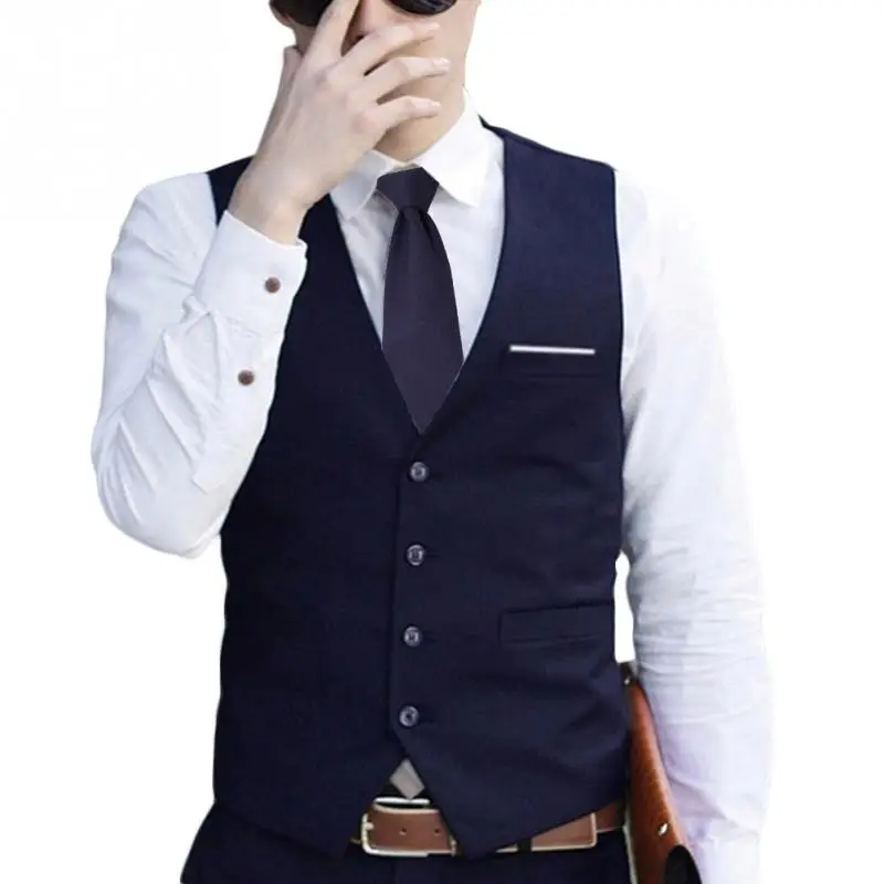 Мужской деловой жилет для делового костюма, жилет, костюм, приталенный смокинг, повседневный деловой мужской жилет, Прямая поставка, высокое качество - Цвет: Тёмно-синий