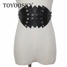 2019 New Women Rivet Irregular Wide Black Belt with Secret button PU Belt of Skirt Pants Vintage Style Wide Waistband TOYOOSKY цена 2019 New Women Rivet Irregular Wide Black Belt with Secret button PU Belt of Skirt Pants Vintage Style Wide Waistband TOYOOSKY цены онлайн
