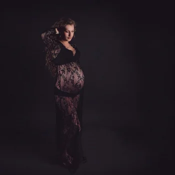 

Maternity Photography Props Maxi Maternity Gown V-neck Lace Dresses Maternity Dress Fancy Shooting Photo Pregnant Clothes