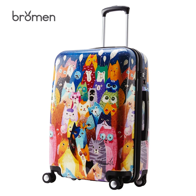 Personalized Fashion Cat Print Luggage Women Cartoon Animation Travel Suitcase PC Universal ...