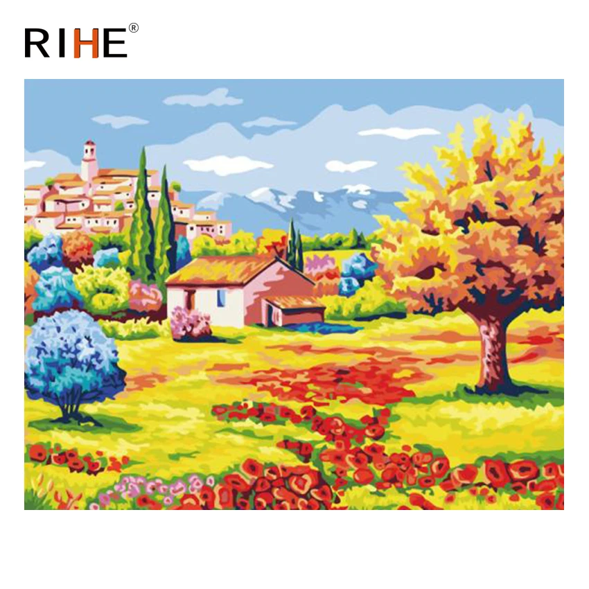 

RIHE Flower Land Diy Painting By Numbers Abstract Rural Oil Painting On Canvas Cuadros Decoracion Acrylic Wall Picture For Room