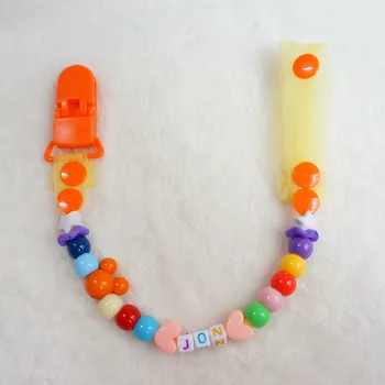 

MIYOCAR Personalised-Any name yellow yarn gauze with mouse head and colorful beads dummy clip holder pacifier clip holder