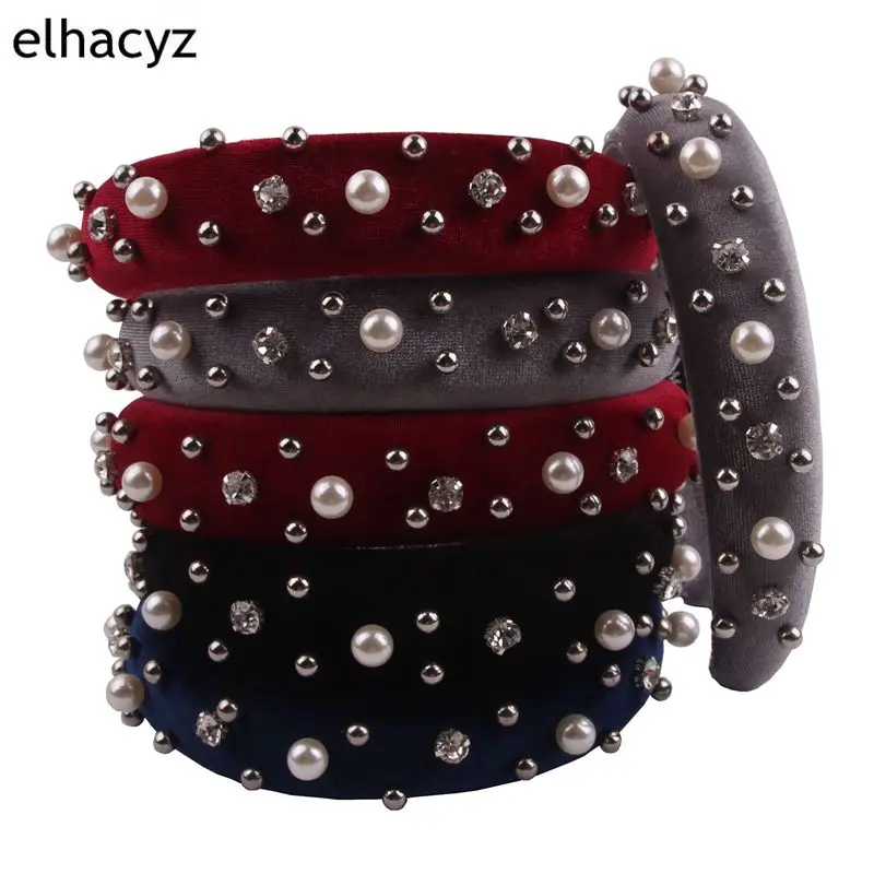 

4pcs/lot New Pearl Hair Band Velvet Wide Hair Hoop Girls Fashion Headband Spring and Summer Photography DIY Hair Accessories