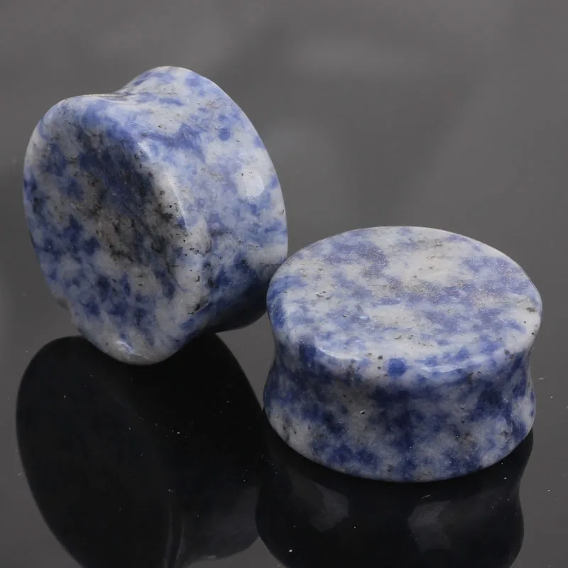 

Organic Blue Spotted Stone EAR PLUGS Saddle Flared PIERCING GAUGES 6-30MM Big Guages flesh tunnel plugs body jewelry