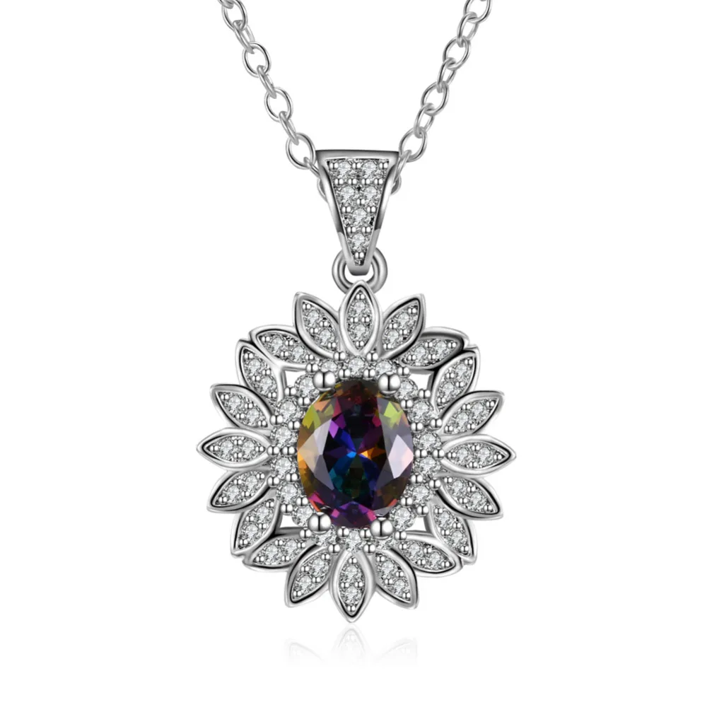 White Gold Cover Pendants & Necklaces For Women Colorful Oval With Leaf