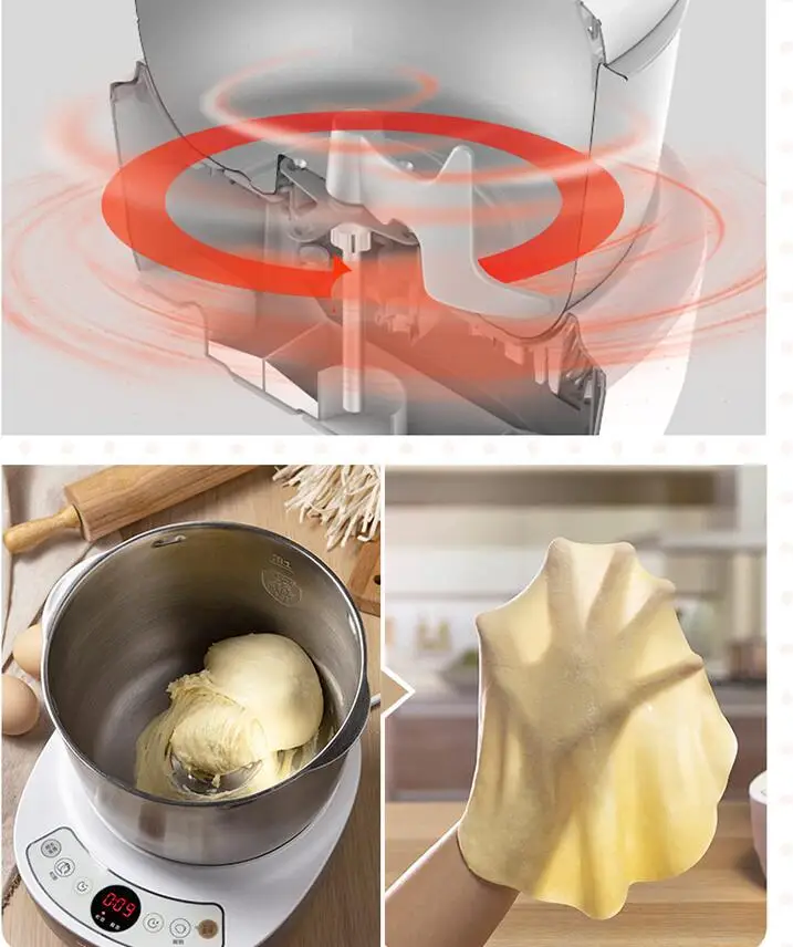 220V 3.5L Electric Dough Mixer Automatic Dough Fermenting& Mixing Machine Multifunction Household Food Mixer