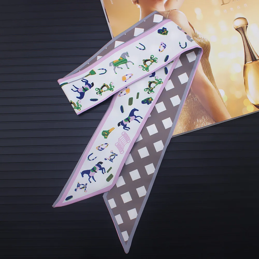 Luxury Brand Horse Twill Silk Small Women Fashion Scarf Hair Bags Handle Tie Multifunction Hand Ribbon Scarf Double Faced M328 Luxury Brand Horse Twill Silk Small Women Fashion Scarf Hair Bags Handle Tie Multifunction Hand Ribbon Scarf Double Faced M328
