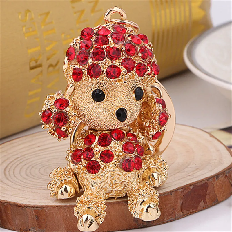 MissXiang suerte sonrisa perro de diamantes de imitación de cristal llaveros cadenas monedero bolsa para el coche regalo de Navidad llaveros
