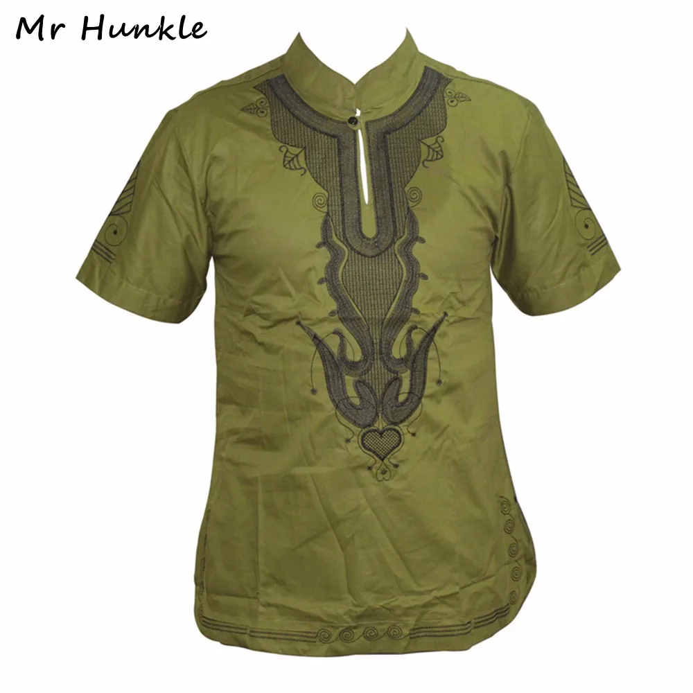 Mr hunkle Вышивка летняя футболка воротник-стойка короткий рукав Для мужчин Топ Футболка гладкой Повседневное африканские традиционные рубашка dashiki