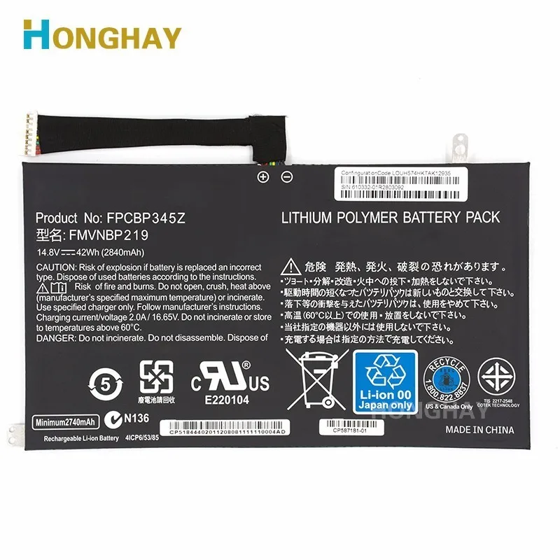 Оригинальный аккумулятор для ноутбука HONGHAY FMVNBP219 Fujitsu LifeBook UH572 UH552 Ultrabook FPB0280 FPCBP345Z 14