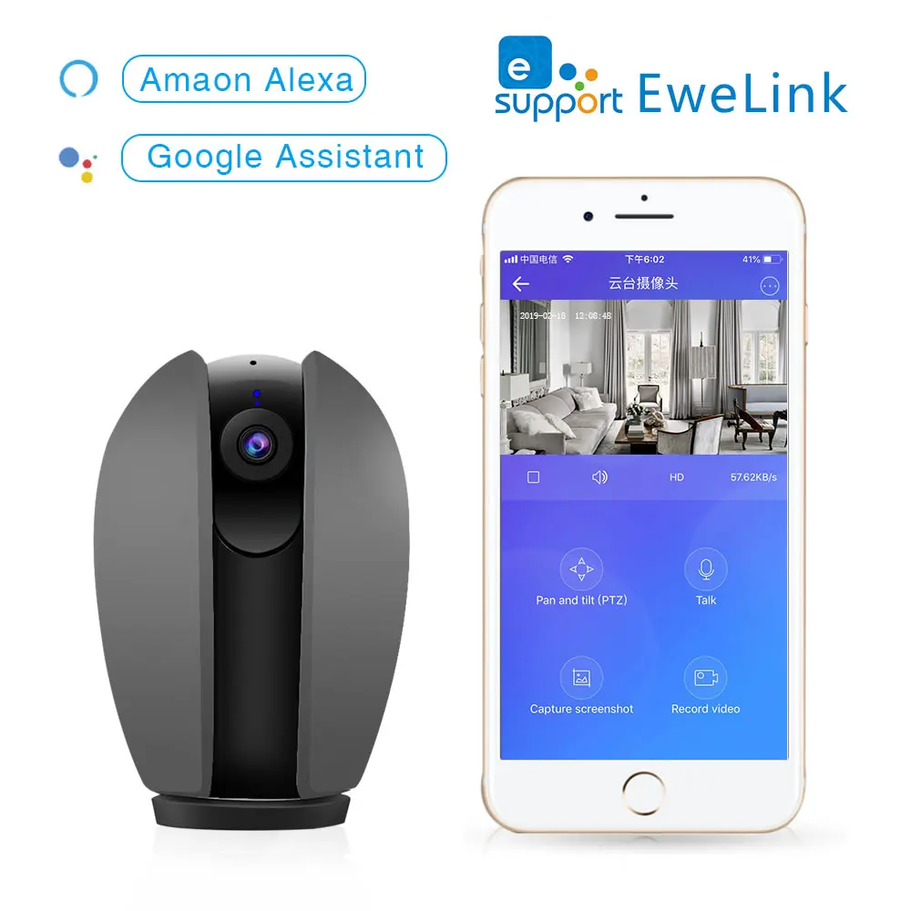 

Wifi Camera 360 Degree 1080P Panorama View Two Way Audio Motion Detection by eWeLink APP 10m IR distance for Smart home