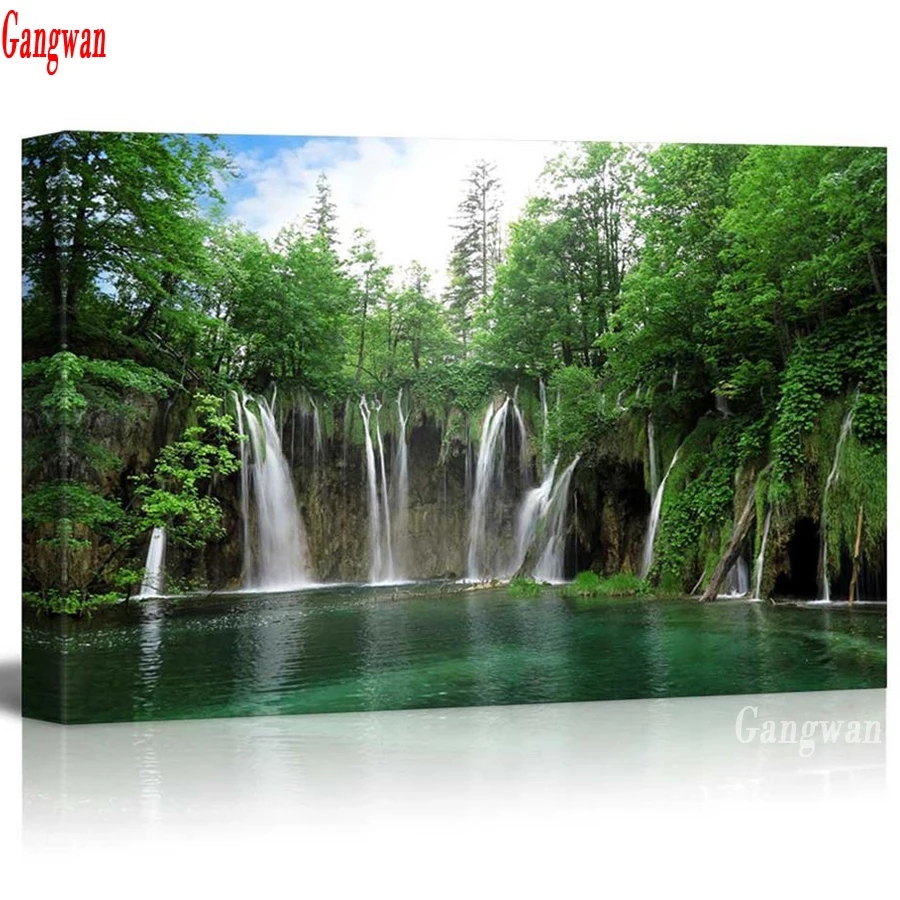 

5D Diy Diamond Painting,Waterfall In National ParkFull square round mosaic 1 pcs picture of Rhinestone,Europe decor natural tree