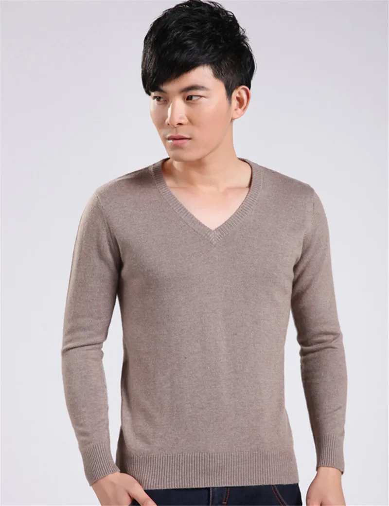 New 2015 Men Casual Cashmere Sweater Winter V Neck