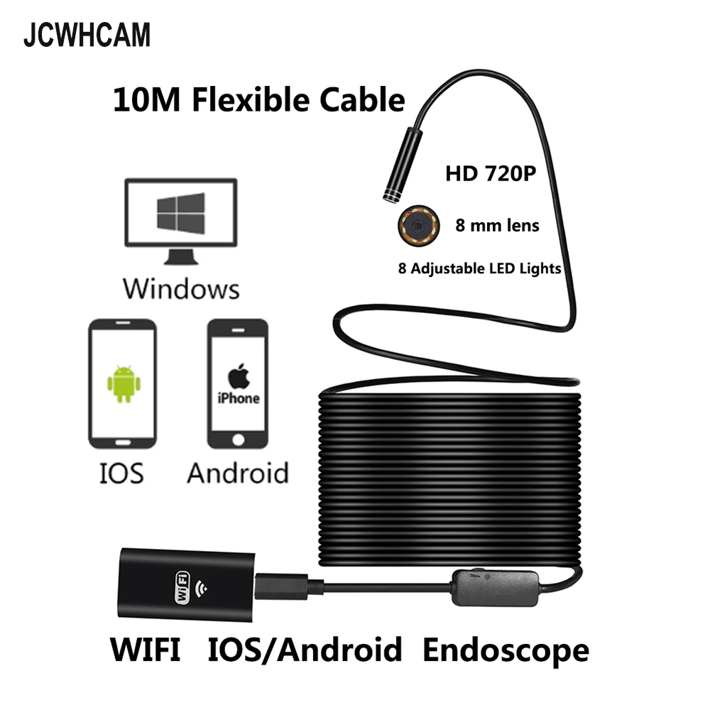 JCWHCAM 10M Wifi Endoscope Android Camera Borescope Snake Tube 720P
