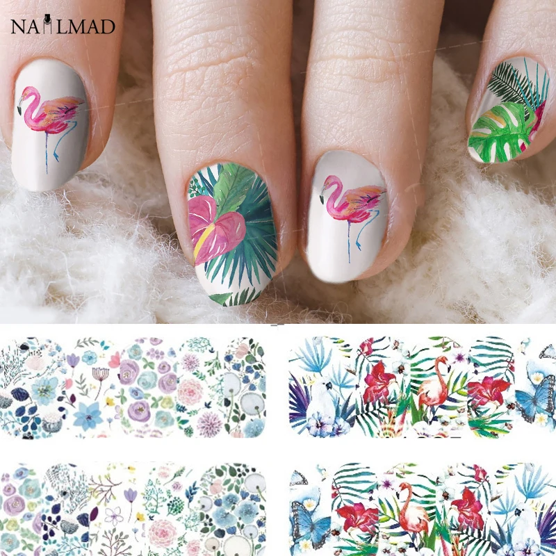 24 шт. водные переводки для ногтей с тропическим фламинго|nail water decals|water decalsnail art tattoo