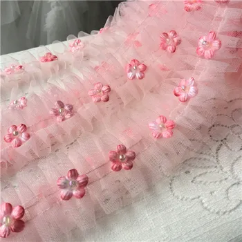 

5yards/lot 3D Flowers Mesh Embroidered Pink Lace Trim Ribbon DIY Craft Materials Clothing Accessories Lace Embroidery