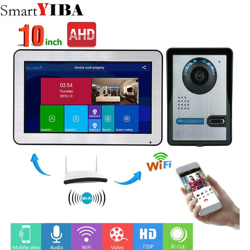 SmartYIBA 10 дюймов проводной/Wifi смарт-видео-звонок Дверной домофон Системы, 1 xTouch Экран для контроля уровня сахара в крови с 2x720 P проводной дверная камера телефон - Цвет: 1006BFA11