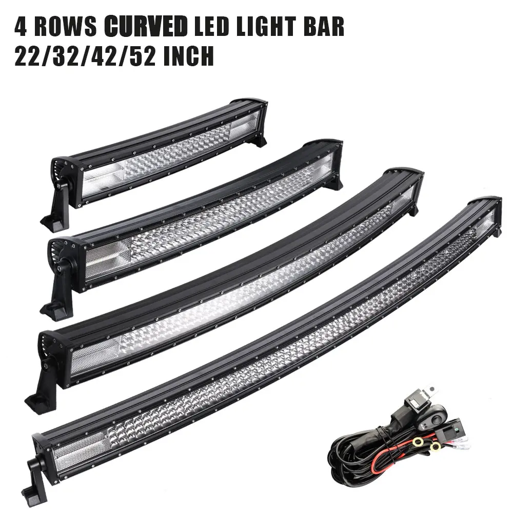 

22 32 42 52 inch LED Light Bar Curved LED Bar Work Light 4 Rows for Offroad Truck 4x4 4WD ATV SUV 12V 24V Actual Power