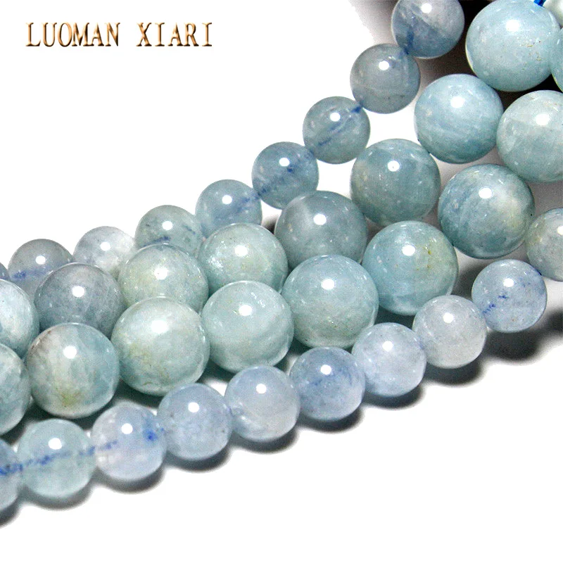 Luoman xiari AAA Натуральный аквамарин круглый камень бусины для самостоятельного изготовления ювелирных изделий браслет ожерелье материал 6-8 мм нить 15''