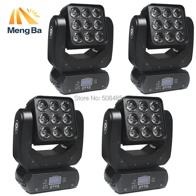 

4pcs LED 9*12W RGBW Matrix Wash Moving Head Light Professional DMX 512 Dj Disco Wedding Party Event Stage Effect Beam Light