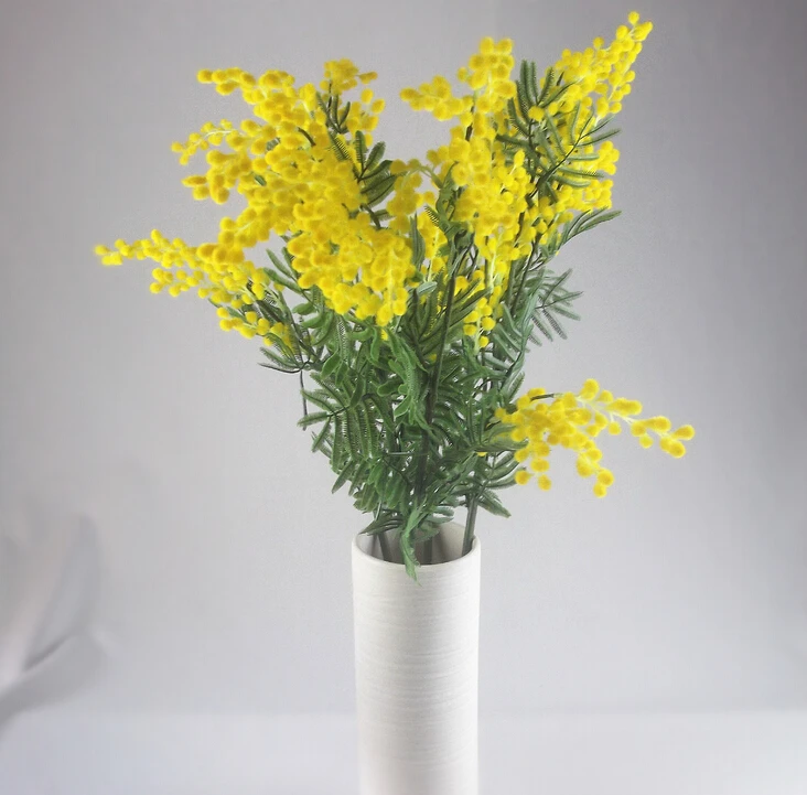 INDIGO 8PCS Australia Acacia Yellow Mimosa Pudica Spray Silk Flower
