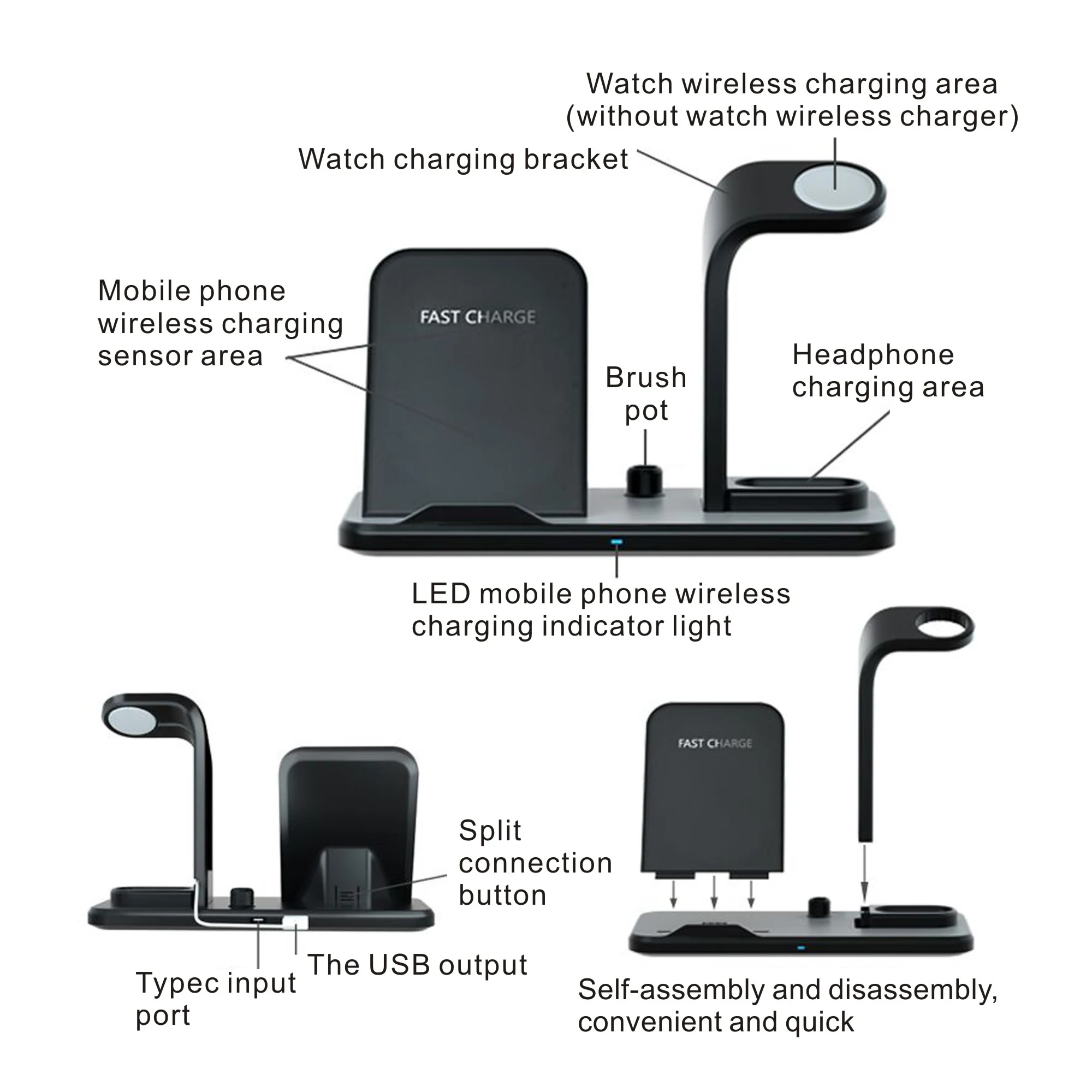 3 in 1 Fast wireless charger For airpods Mobile phone watch headphone earphone charging Holder for iPhone iwatch Samsung huawei