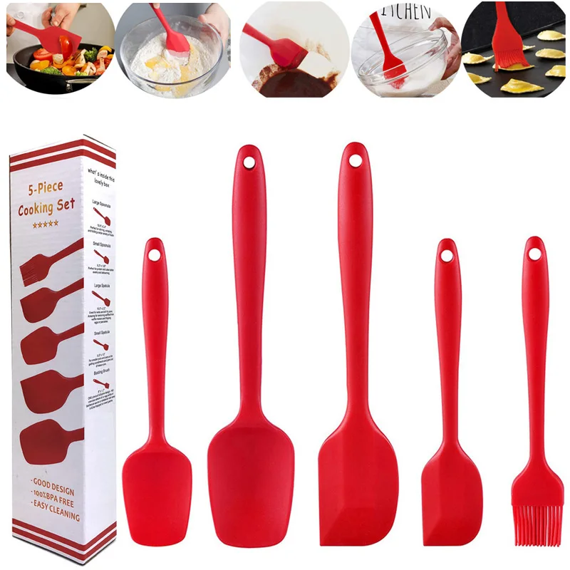 

5Pcs Silicone Spatula Set Heat-Resistant One Piece Design Seamless Rubber Spatula Spoonula kitchen utensil set for Mixing Baking
