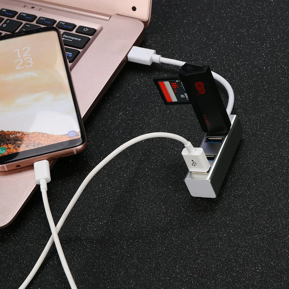 4 Порты и разъёмы USB HUB 3,0 OTG usb-хаб с Micro USB для зарядки Интерфейс Порты и разъёмы 0,12 м Mac/Vista/Windows ABS + Алюминий сплав Новинка