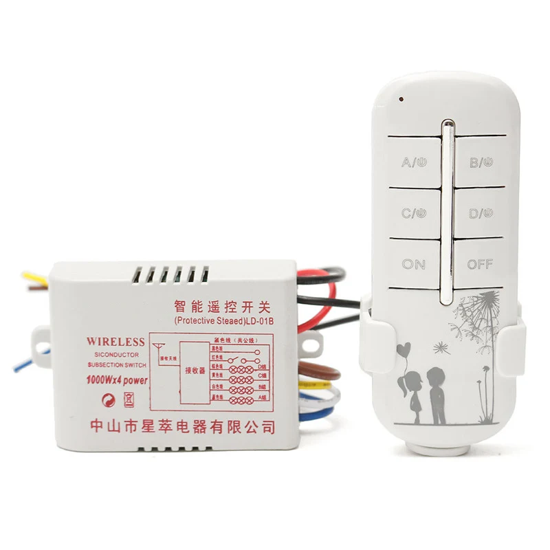 4 Way Channel Remote Wireless Switch 220V ON OFF For Light Lamp Splitter With Digital Transmitter