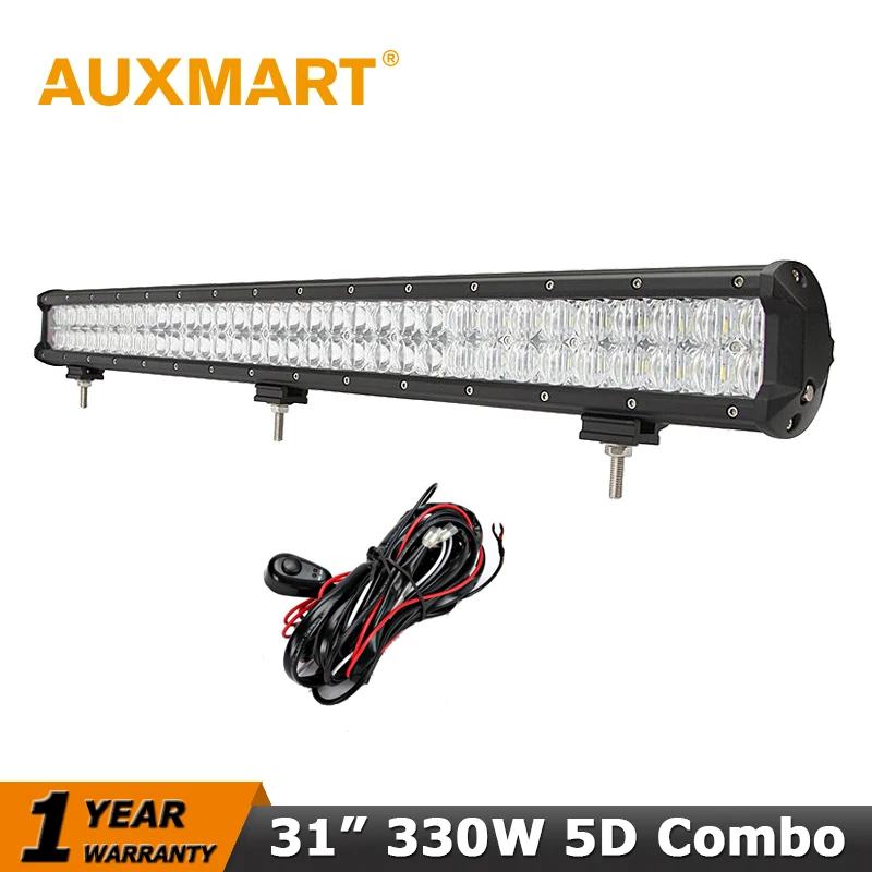 Auxmart CREE Chips 5D 31 inch 330W LED Light Bar Driving Lamp for 12V 24V Truck SUV Pickup ATV Trailer Offroad Led Work Light