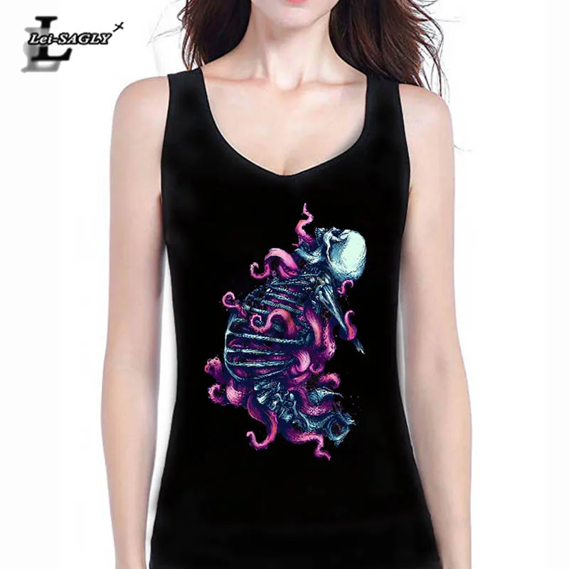 

Lei SAGLY Octopus In Skull Women Punk Style Camisole Tank Top Female Sleeveless Sports Vest Sexy Streetwear Clothes Top Women