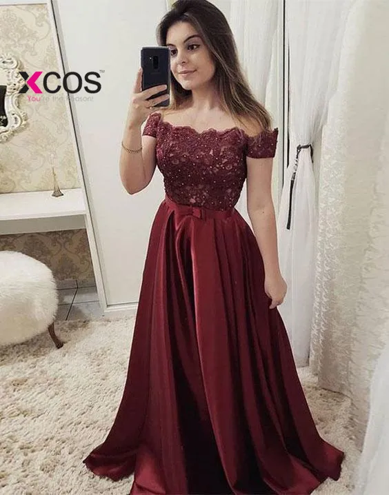 XCOS элегантный 2019 с открытым плечом платья розовый бордовый Vestidos de fiesta платье для