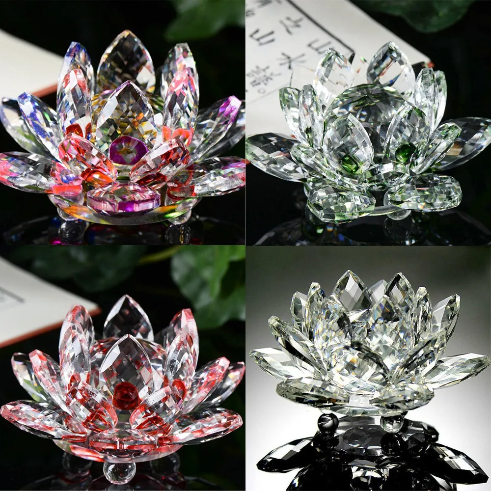 

Lotus Crystal Glass Figure Paper weight Ornament Feng Shui Decor Collection Decoration Modern Home L711
