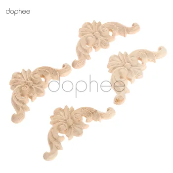 

dophee 4pcs Flower Carving Natural 10cm*10cm Wood Appliques For Furniture Cabinet Wooden Mouldings Decal Decorative Figurines