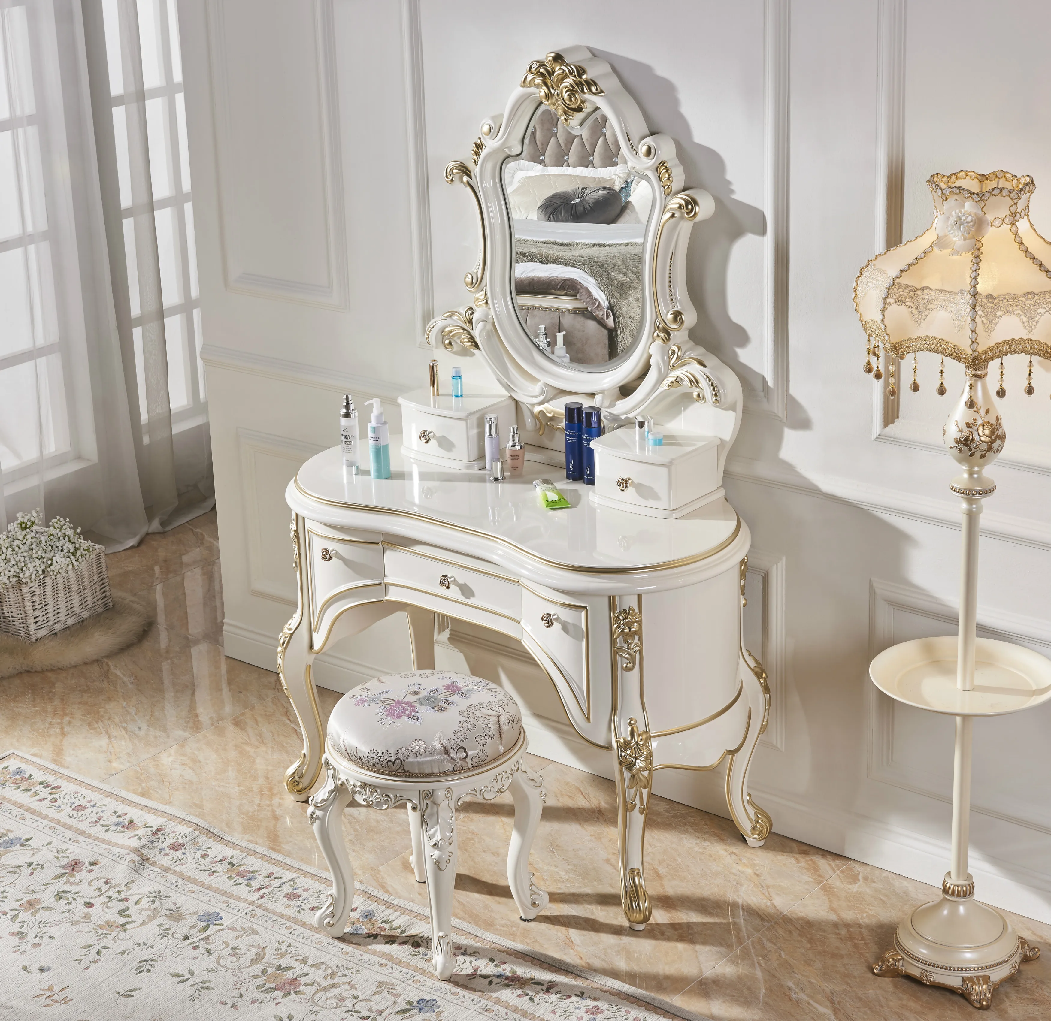 Луи Мода комоды Роскошный мини принцесса макияж скамейка белая твердая древесина макияж стол маленькая мебель для семьи
