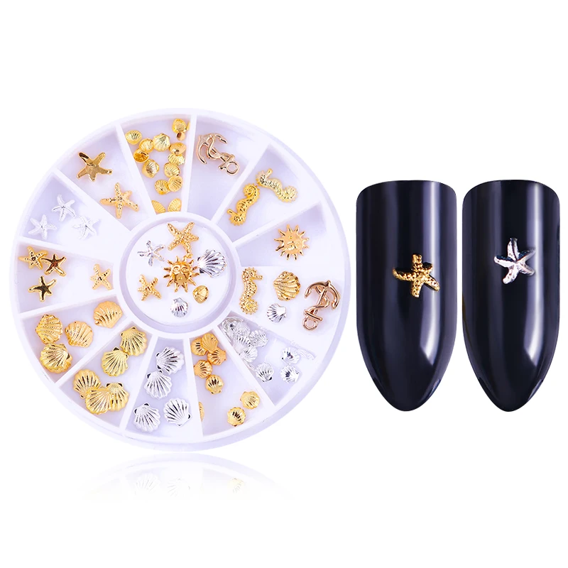 Смешанные золотые медные заклепки для ногтей Океанский цветок Звезда Луна дизайн ювелирные изделия для серебряных ногтей 3D дизайн ногтей украшение для маникюра