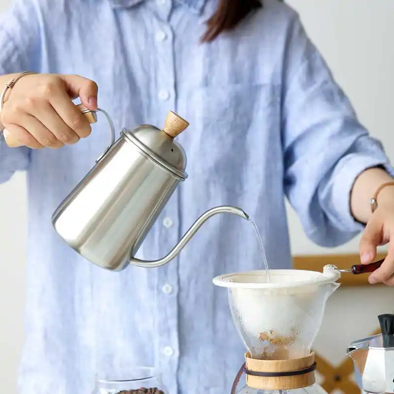 

Stainless Steel Coffee Drip Kettle Slender Spout Coffee Pot Pour Over Coffee Maker Wooden Handle Milk Moka Teapot Home Supplier