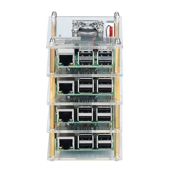 

For Raspberry Pi 4 Model B Acrylic Case with Fan Kit 1/1- 4 layer Stack Shell Enclosure For Raspberry Pi 4 Model B