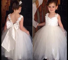 Cute Flower Girl Dresses 2017 New Wedding Party Formal Dress Lace Ball Gown Party Gowns Vestido De Festa with Bow