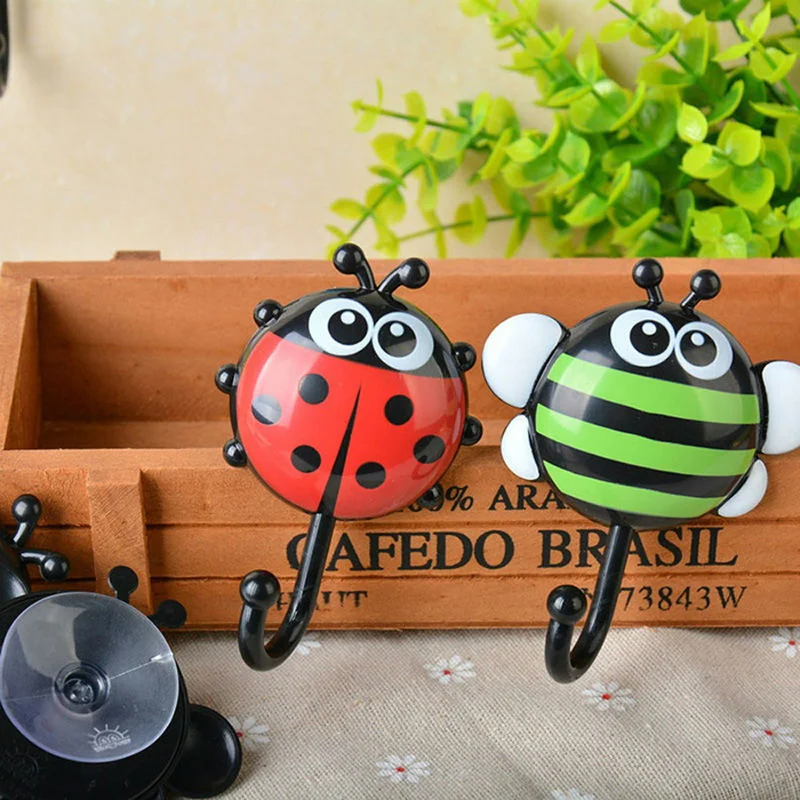 

2 PCs Creative Ladybug Bee Cartoon Bathroom Wall Hooks Sucker Sponge Hooks For Hanging Wall Decor Hooks Towel Wall Hanger Holder