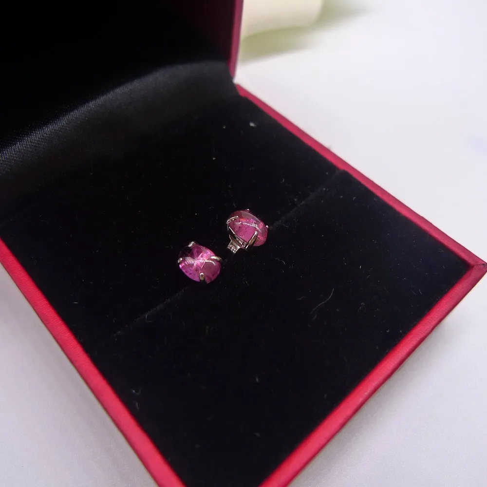 Natural red tourmaline women 925 sterling silver earrings