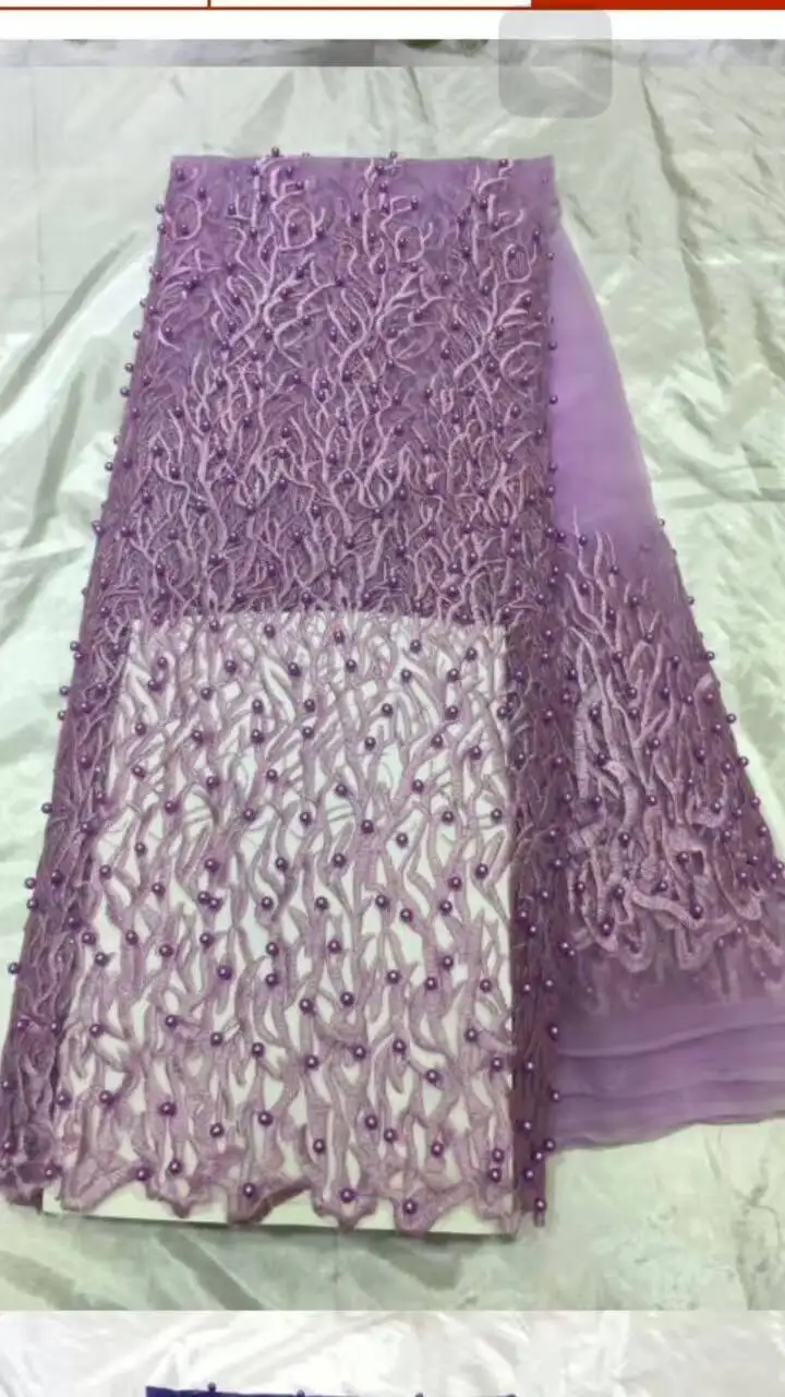 African Lace Fabrics New beads Selling High Quality Tulle Lace French Net Fabric for Purple