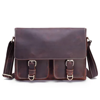 

Men's leather magazine postman bag crazy horse leather retro computer bag real leather fashion single shoulder skew satchel 1058