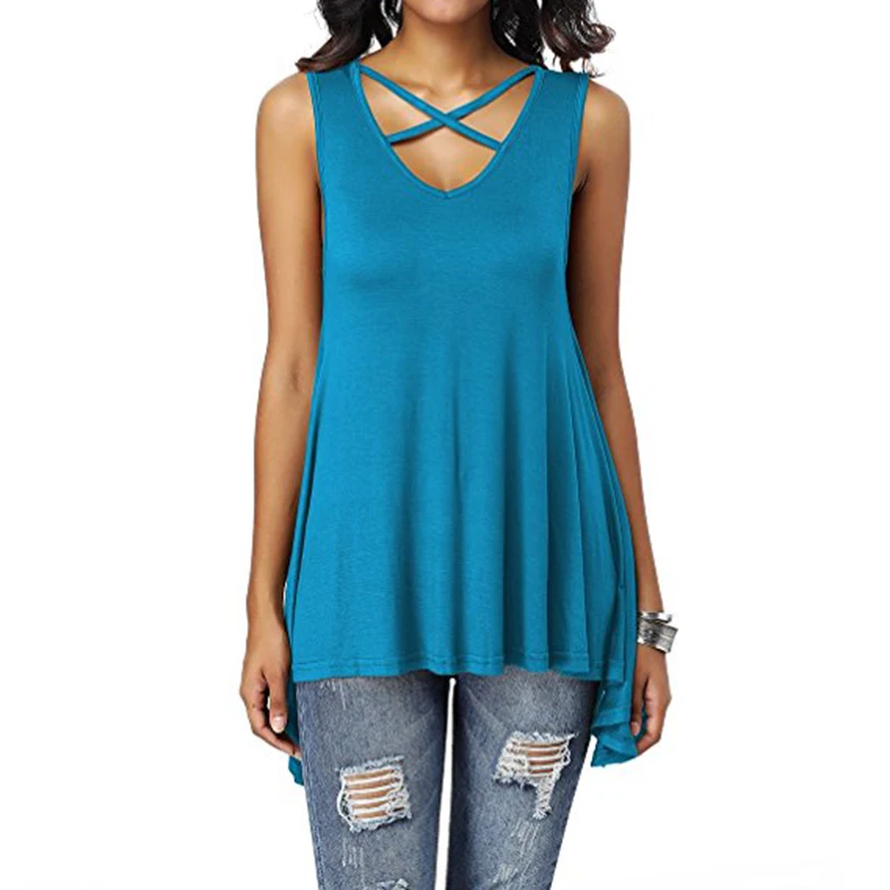 Summer Women Sleeveless Cross Vest V Neck Casual Holiday Blouse Tops T-shirt New