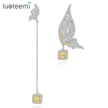 

LUOTEEMI Favorable Fashion Popular Butterfly Long Line Clear Copper Drop Earrings CZ For Women Girl In Wedding Aniversary