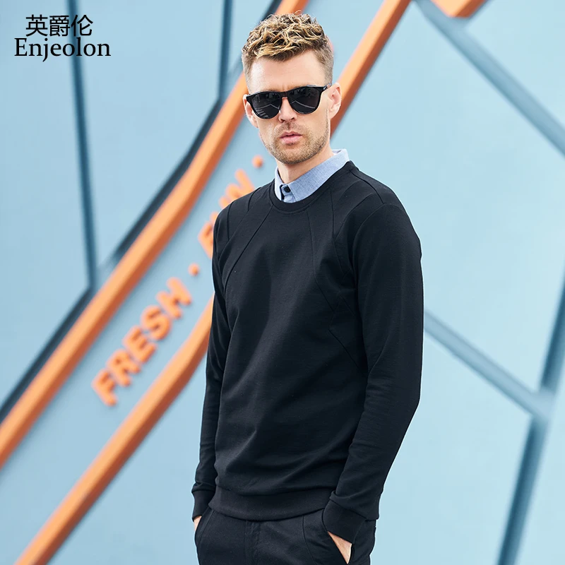 

Enjeolon brand new black hoodies Long Sleeve Sweatshirts Men Black solid clothes 2 color Sweatshirts male fashion clothing WY528