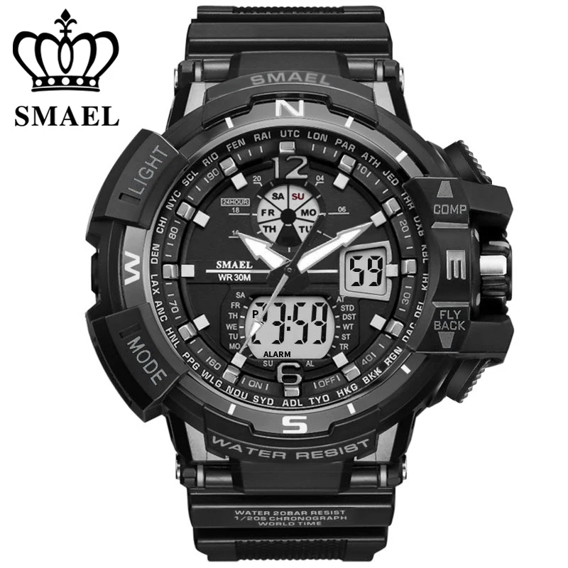 Skup Marka smael Sports Watch mężczyźni nowa wodoodporna moda zegarek wojskowy Shock męska luksusowe analogowe zegarki kwarcowe z podwójnym wyświetlaczem