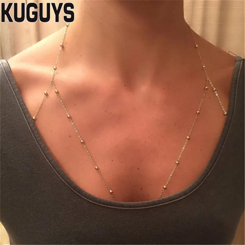 KUGUYS Trendy Sexy Hollow out Breast Chains Women Metal Gold Silver