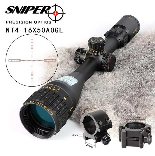 5 шт. SNIPER NT 4-16X50 AOGL охотничьи оптические прицелы тактический оптический прицел полный размер стекло травленая сетка RGB с подсветкой прицел - Цвет: with-Picatinny-Ring3