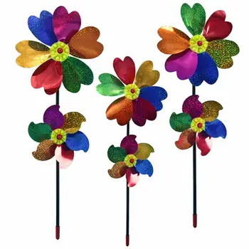 Dwuwarstwowy kolorowy sześciolistny płatek wiatrak 58CM PVC ekologiczny zabawkowy wiatrak dekoracja na przyjęcie ogrodowe dla chłopca prezent dla dziecka tanie i dobre opinie windmill Flower